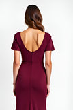 Burgundy V-Neck Short Sleeves Long Formal Dress
