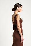 Brown Sheath One Shoulder Long Formal Dress with Bow