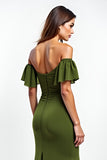 Sheath Olive Backless Long Wedding Guest Dress