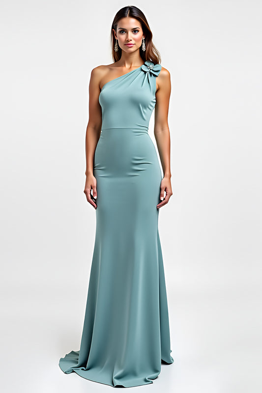 Blue Sheath Floral Long Wedding Guest Dress