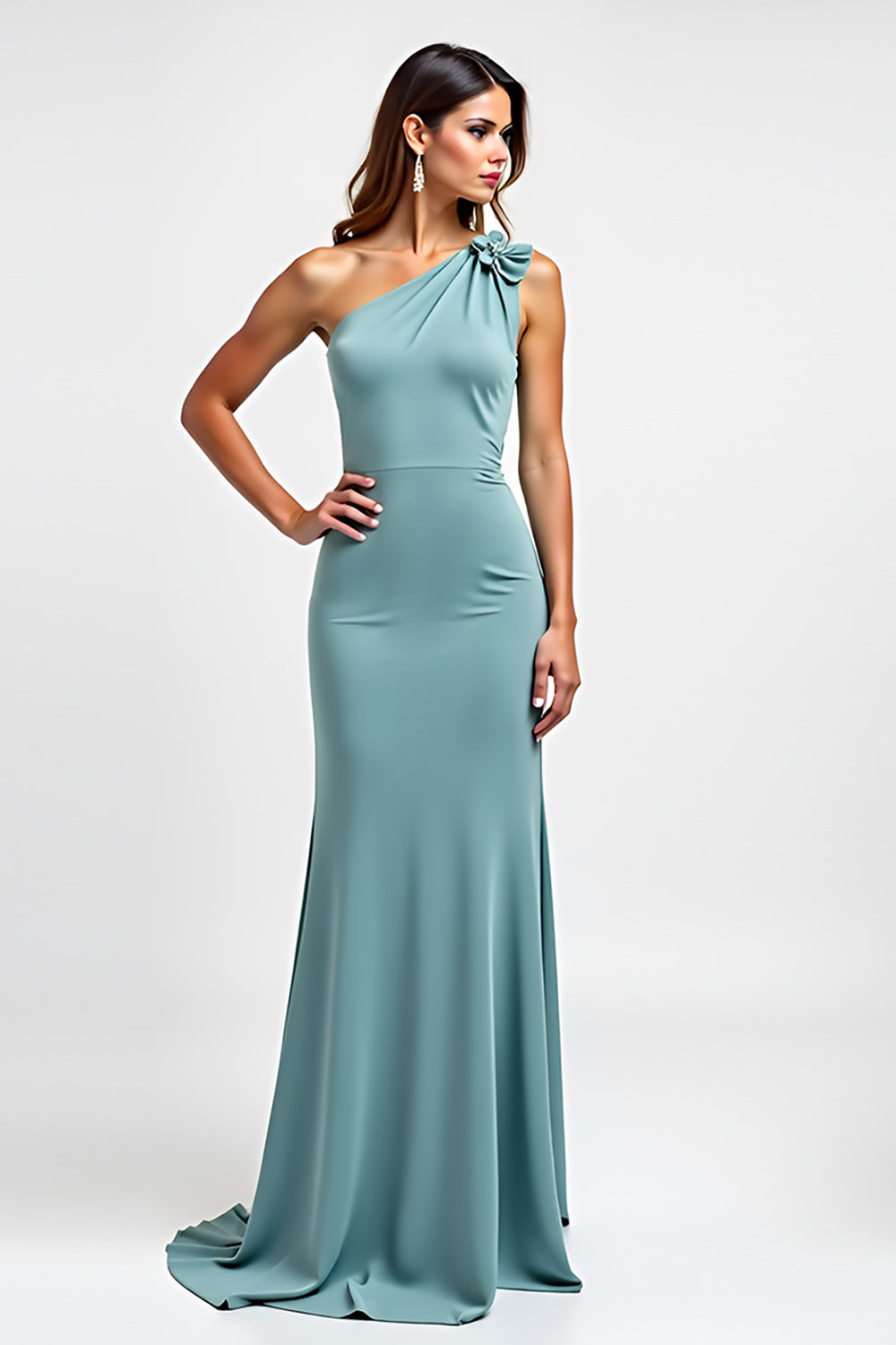 Blue Sheath Floral Long Wedding Guest Dress