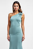 Blue Sheath Floral Long Wedding Guest Dress