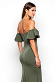 Olive Off the Shoulder Sheath Long Wedding Guest Dress with Slit