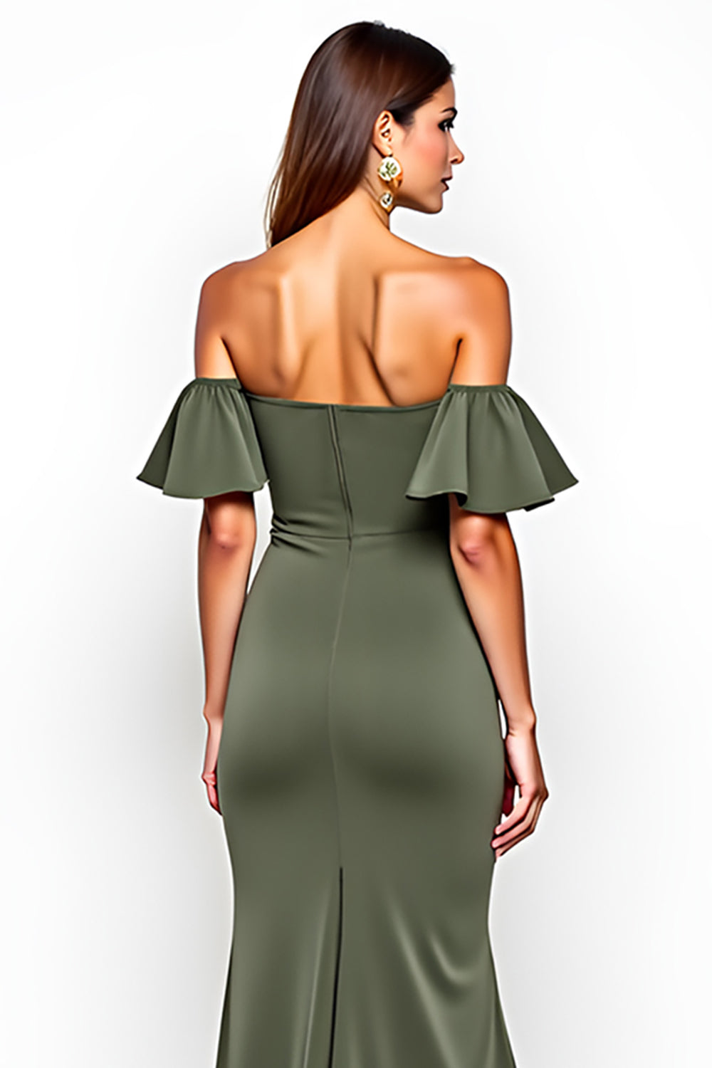 Olive Off the Shoulder Sheath Long Wedding Guest Dress with Slit