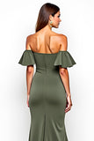 Olive Off the Shoulder Sheath Long Wedding Guest Dress with Slit