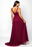 Burgundy Sweetheart Chiffon Long Wedding Guest Dress