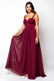 Burgundy Sweetheart Chiffon Long Wedding Guest Dress