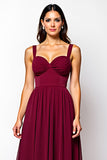 Burgundy Sweetheart Chiffon Long Wedding Guest Dress