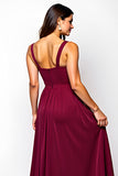 Burgundy Sweetheart Chiffon Long Wedding Guest Dress