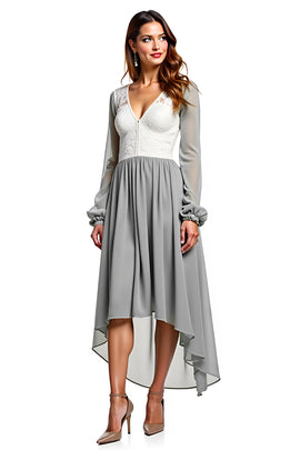 Silver Ivory Chiffon A Line High-Low Bridesmaid Dress