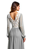 Silver Ivory Chiffon A Line High-Low Bridesmaid Dress
