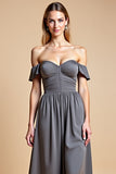 Steel Grey Sweetheart A Line Long Bridesmaid Dress