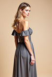Steel Grey Sweetheart A Line Long Bridesmaid Dress