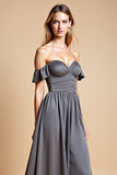 Steel Grey Sweetheart A Line Long Bridesmaid Dress