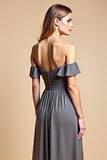 Steel Grey Sweetheart A Line Long Bridesmaid Dress