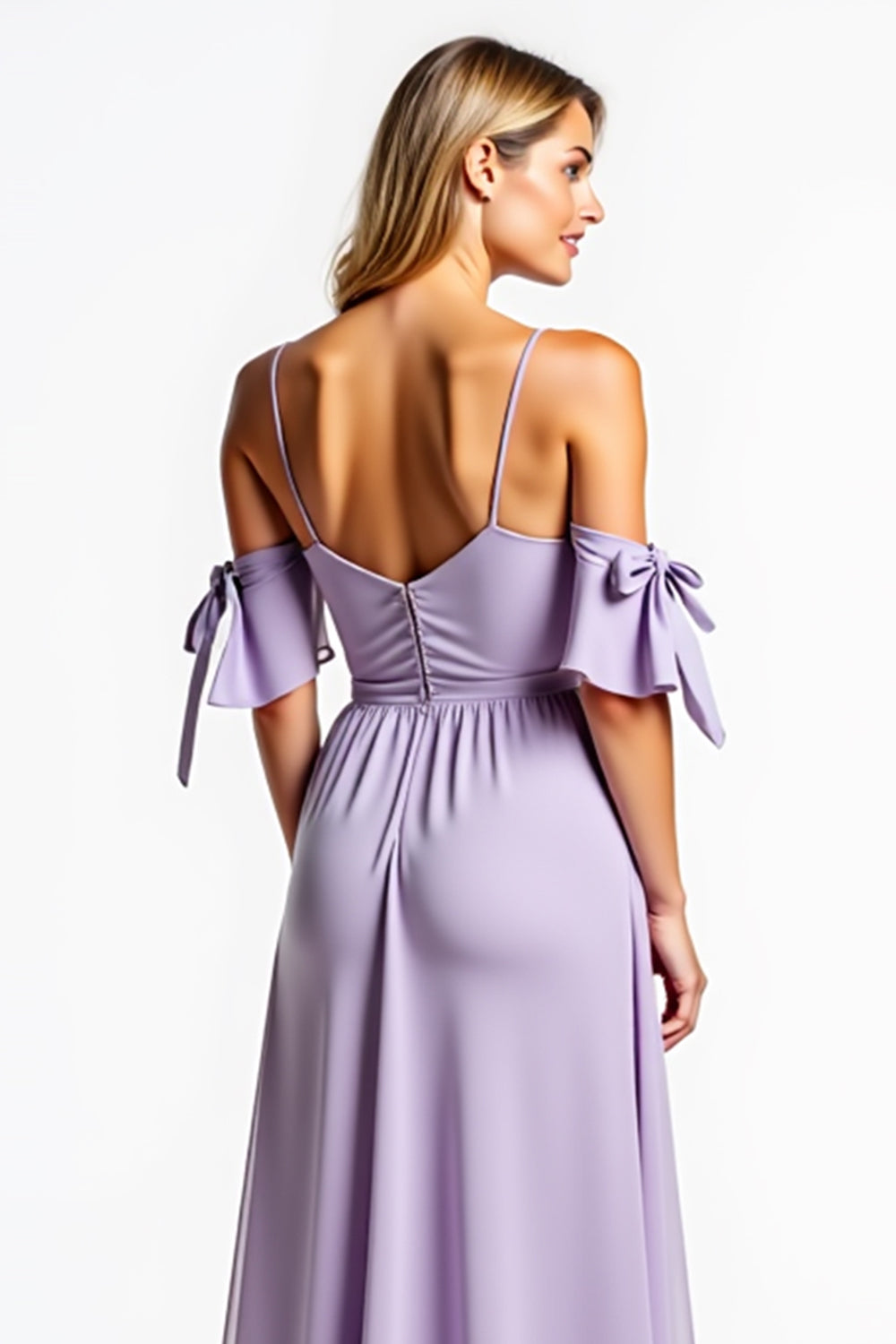 A Line Lilac V-Neck Long Bridesmaid Dress with Pockets