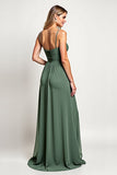 Chiffon Eucalyptus A Line Long Bridesmaid Dress with Slit