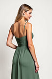 Chiffon Eucalyptus A Line Long Bridesmaid Dress with Slit