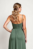 Chiffon Eucalyptus A Line Long Bridesmaid Dress with Slit