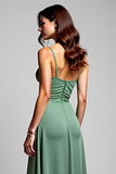 A Line Eucalyptus Ruched Long Bridesmaid Dress