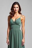 Spaghetti Straps Chiffon Eucalyptus Long Bridesmaid Dress