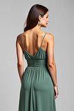 Spaghetti Straps Chiffon Eucalyptus Long Bridesmaid Dress