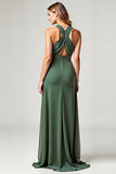 Chiffon Eucalyptus Crossed Straps Long Bridesmaid Dress
