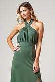 Chiffon Eucalyptus Crossed Straps Long Bridesmaid Dress