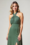 Chiffon Eucalyptus Crossed Straps Long Bridesmaid Dress
