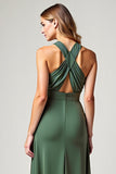 Chiffon Eucalyptus Crossed Straps Long Bridesmaid Dress