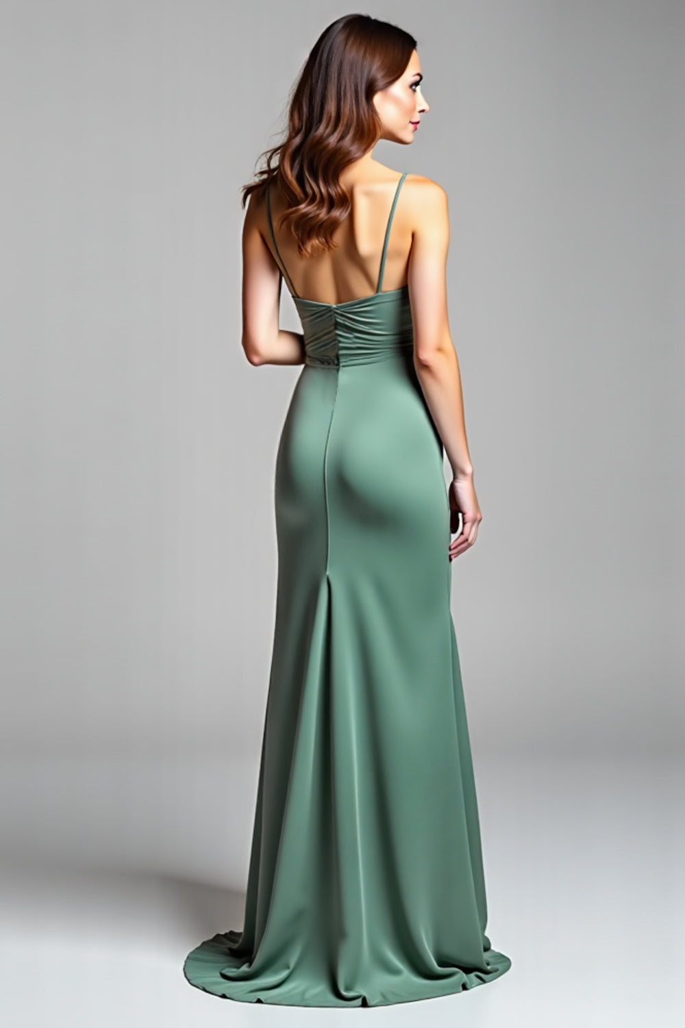 Eucalyptus Backless Satin Long Bridesmaid Dress