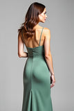 Eucalyptus Backless Satin Long Bridesmaid Dress