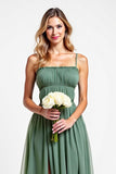 Eucalyptus Square Neck A Line Long Bridesmaid Dress with Slit