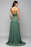 A Line Eucalyptus Backless Long Bridesmaid Dress