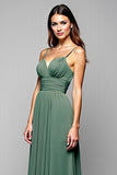 A Line Eucalyptus Backless Long Bridesmaid Dress
