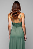 A Line Eucalyptus Backless Long Bridesmaid Dress