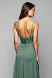 A Line Eucalyptus Backless Long Bridesmaid Dress