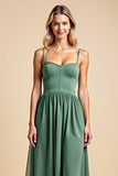A Line Chiffon Eucalyptus Long Bridesmaid Dress