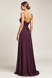 Purple A Line Backless Long Bridesmaid Dress with Slit