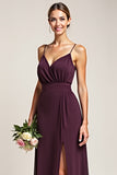 Purple A Line Backless Long Bridesmaid Dress with Slit