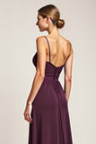 Purple A Line Backless Long Bridesmaid Dress with Slit