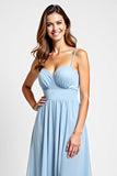 Sweetheart Sky Blue Chiffon Long Bridesmaid Dress