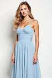 V-Neck Sky Blue Chiffon Long Bridesmaid Dress
