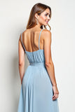 V-Neck Sky Blue Chiffon Long Bridesmaid Dress