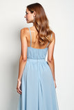 V-Neck Sky Blue Chiffon Long Bridesmaid Dress