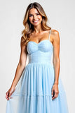 Sky Blue Long A Line Chiffon Bridesmaid Dress