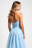 Sky Blue Long A Line Chiffon Bridesmaid Dress