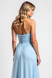 Strapless Sky Blue Long A Line Bridesmaid Dress