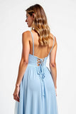 Sky Blue Sweetheart Long Chiffon Bridesmaid Dress