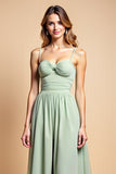 A Line Dusty Sage Long Chiffon Bridesmaid Dress